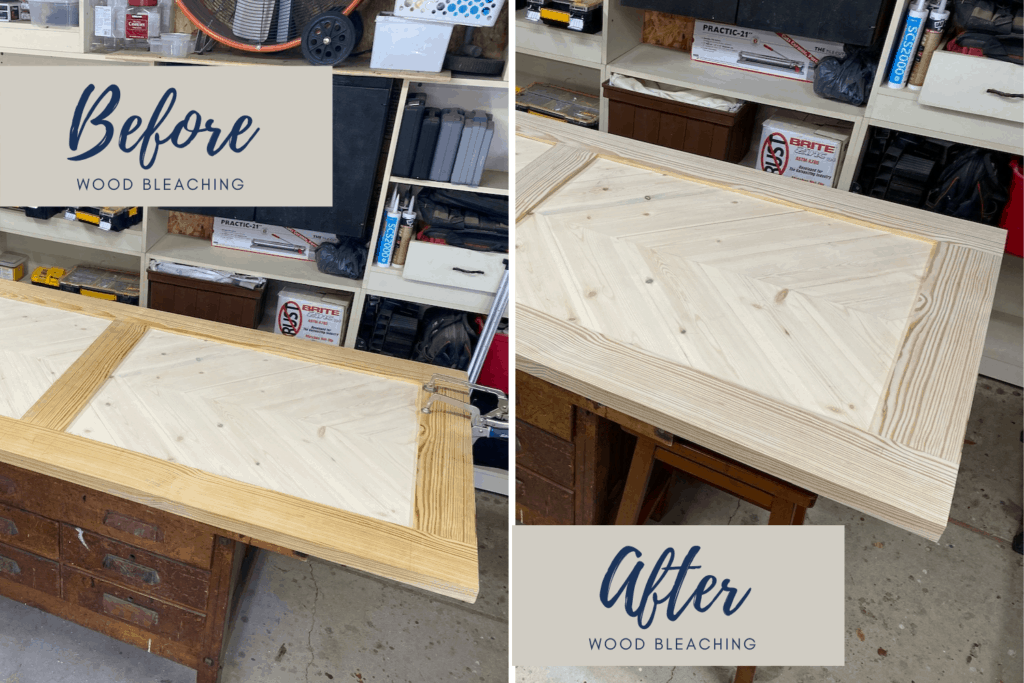 Before and after photos of the wood bleaching process.